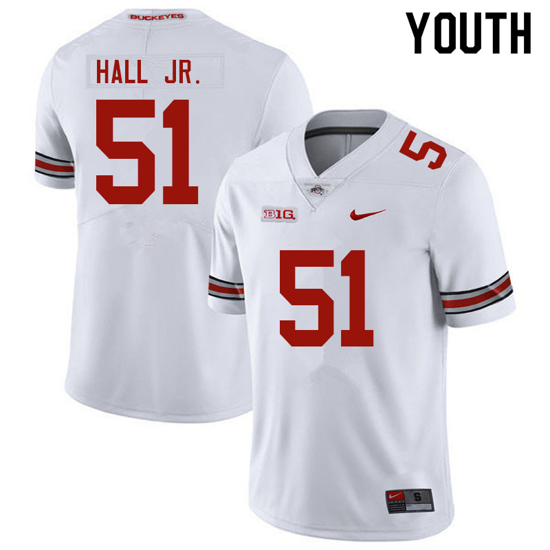 Ohio State Buckeyes Michael Hall Jr. Youth #51 White Authentic Stitched College Football Jersey